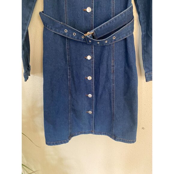 NWT Blue Denim Button-Up Dress With Belted Waist By Allega K - Size M - Picture 14 of 15